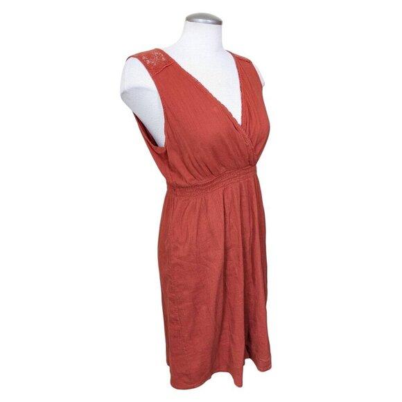 Eddie Bauer Dress Terracotta Orange Medium Gauzy Crossover Lace Stretch Waist - Picture 2 of 8